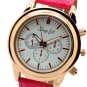 Simple Round Analog Crystal Faux Leather Gift Women Lady  Quartz Wrist 86 Watch