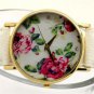 Simple Round Leather Crystal Flower Analog Chinese Elegant Wrist Watch Women 86