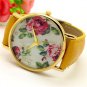 Simple Round Leather Crystal Flower Analog Chinese Elegant Wrist Watch Women 86