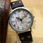 Black PU Leather Map Dial Analog Quartz Wrist Watch Women Lady Men Gifts Q3467