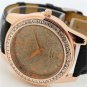 Elegant Round Crystal Black Leather Quartz Wrist Watch Women Lady Gift Q1121