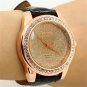 Elegant Round Crystal Black Leather Quartz Wrist Watch Women Lady Gift Q1121