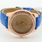 Charm Round Dial Crystal Blue Leather Quartz Wrist Watch Women Lady Gift Q1125