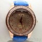 Charm Round Dial Crystal Blue Leather Quartz Wrist Watch Women Lady Gift Q1125