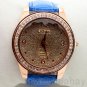 Charm Round Dial Crystal Blue Leather Quartz Wrist Watch Women Lady Gift Q1125