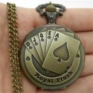 Retro Bronze Royal Flush Poker Pocket Watch Necklace Pendant 86 Chain Gift P80