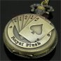Retro Bronze Royal Flush Poker Pocket Watch Necklace Pendant 86 Chain Gift P80
