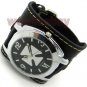 Cool Black Gothic Cross Wide Leather Quartz Wrist Watch Sports Mens Boy 86 Q2511