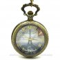 Bronze Eiffel Tower Rome Number Quartz Pocket Watch Necklace Pendant 86 P190