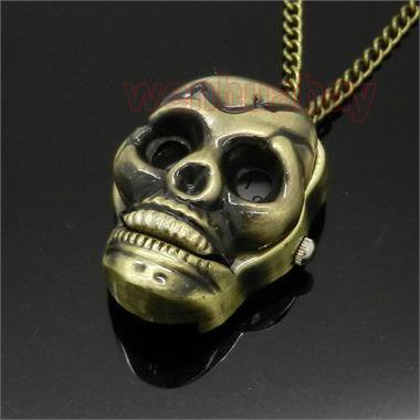 Retro Horrible Skull Quartz Pocket Watch Pendant Necklace mens 86 Gift P95
