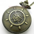 Antique Retro Bronze Pirate Skull Quartz Pocket Necklace Watch 86 Gift P28