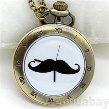 Black Beard Cuff Mustache Pendant Vintage Pocket Watch Necklace 86 Gift P141