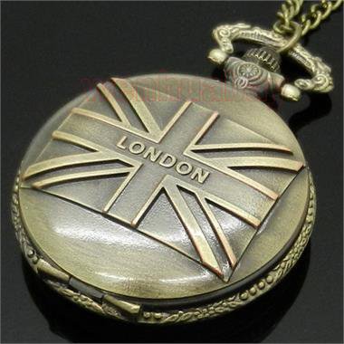 Retro Bronze the British Flag Union Jack Quartz Pocket Watch 86 Gift P81