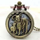 AntiqueBronze Goats Hollow Necklace Pendant Quartz Pocket Watch Kid Unisex P258