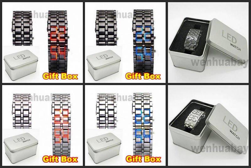 Red/Blue LED Lava Wrist Watch Iron Bracelet Samurai Metal Sports Men Gift 86 Box