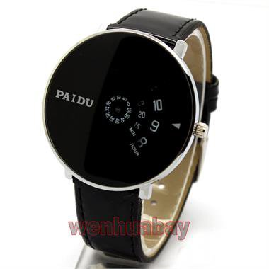 New Cool Men Silver Black PAIDU Quartz Wrist Watch Turntable Boy Hour Gift AB