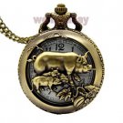 Cute Swine Pig Bronze Necklace Pocket Watch Unisex Women Men Unisex Gifts P245