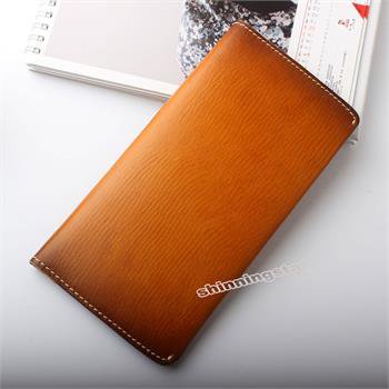 Luxury Khaki Long Vertical Soft Genuine Leather Wallet Zip Purse Unisex PB123