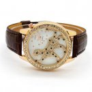 Cheetah Tiger Brown Leatherette Band Round Crystal Quartz WristWatch Lady Q2153