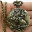 Vintage Knight Ride Horse Quartz Pocket Watch Necklace Pendant 86 Mens Gift P93