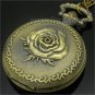 Bronze Rose Quartz Pocket Watch Necklace Pendant Mens Girl friend 86 Gift P120