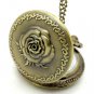 Bronze Rose Quartz Pocket Watch Necklace Pendant Mens Girl friend 86 Gift P120