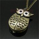 Bronze Night Owl Necklace Pendant Quartz Pocket Watch Chain Men86 Women Gift P27