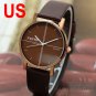 Simple Round Dial Leather Women Men Quartz Wrist Watch Brown Gift US 86 Q3453