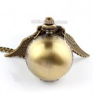 Bronze Ball Wing Round Necklace Pendant Quartz Pocket Watch Women Men Gifts P279
