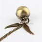 Bronze Ball Wing Round Necklace Pendant Quartz Pocket Watch Women Men Gifts P279