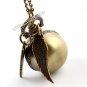 Bronze Ball Wing Round Necklace Pendant Quartz Pocket Watch Women Men Gifts P279