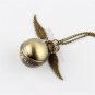 Bronze Ball Wing Round Necklace Pendant Quartz Pocket Watch Women Men Gifts P279