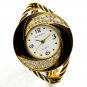 Black Bangle Bracelet Stainless Steel Crystal Wrist Watch Purple Women AB B6914