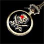 Cool Bronze Skull Quartz Pocket Watch Necklace Pendant Lady Men Women Gifts P261