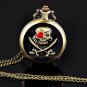 Cool Bronze Skull Quartz Pocket Watch Necklace Pendant Lady Men Women Gifts P261