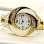 Cute Bangle Bracelet Moon Stainless Steel Crystal Wrist Watch Hour Women 86