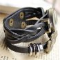 Vintage Weave Wrap Flower Leather Bracelet Quartz WristWatch Women Black 8B1501