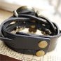 Vintage Weave Wrap Flower Leather Bracelet Quartz WristWatch Women Black 8B1501