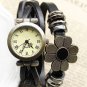 Vintage Weave Wrap Flower Leather Bracelet Quartz WristWatch Women Black 8B1501