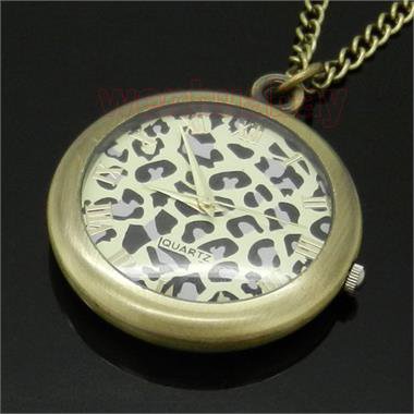 Retro Tready Leopard Quartz Pocket Watch Necklace Pendant  Women 86 Gift P60