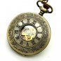 Bronze Roman Number Mechanical Pocket Watch Necklace Pendant Chain Gift 86 P183