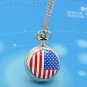 Silver American Flag Quartz Pocket Watch Necklace Pendant Women 86 Gift P161