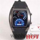 Hot Sale！ Blue White LED Watch Black Rubber Speedometer Matrix Men Gift L8891
