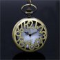 New Bronze Number Hollow Quartz Pocket Watch Necklace Pendant Men Women P215