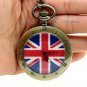 Bronze US UK Flag Quartz Pocket Watch Necklace Pendant Chain Women Retro 86 Gift