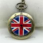 Antique UK Flag Quartz Pocket Watch Necklace Pendant Chain 86 Lady Men P164