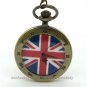 Antique UK Flag Quartz Pocket Watch Necklace Pendant Chain 86 Lady Men P164