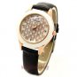 New Lattice Round Dial Black PU Leather Band Quartz Wrist Watch Lady Women Q4081