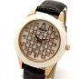 New Lattice Round Dial Black PU Leather Band Quartz Wrist Watch Lady Women Q4081