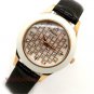 New Lattice Round Dial Black PU Leather Band Quartz Wrist Watch Lady Women Q4081